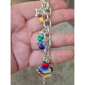 AJMC Teacher Charm Bracelet Silvertone School Librarian Teaching Vintage